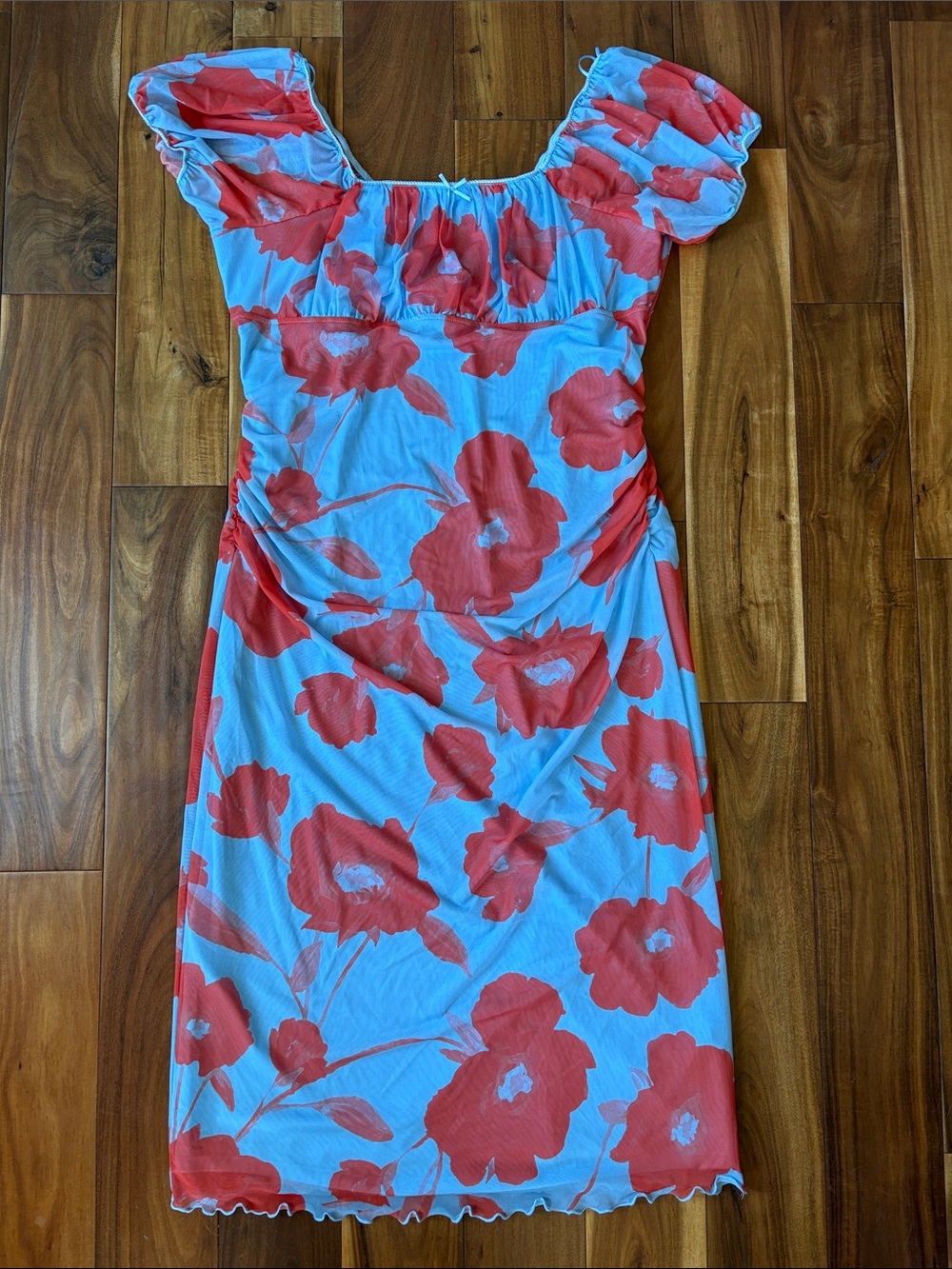 Anthropologie Maeve Puff-Sleeve Square-Neck Mesh Midi Dress - Picture 2 of 6